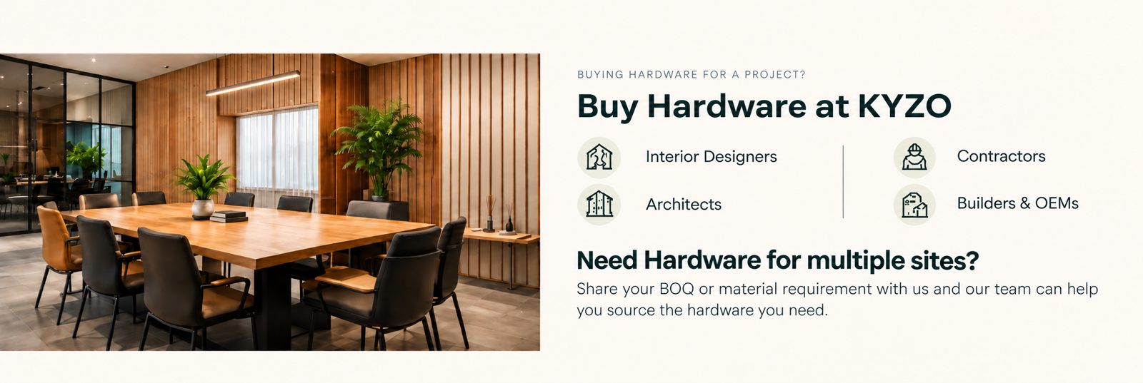 Modern Office Interior and Hardware Sourcing Message