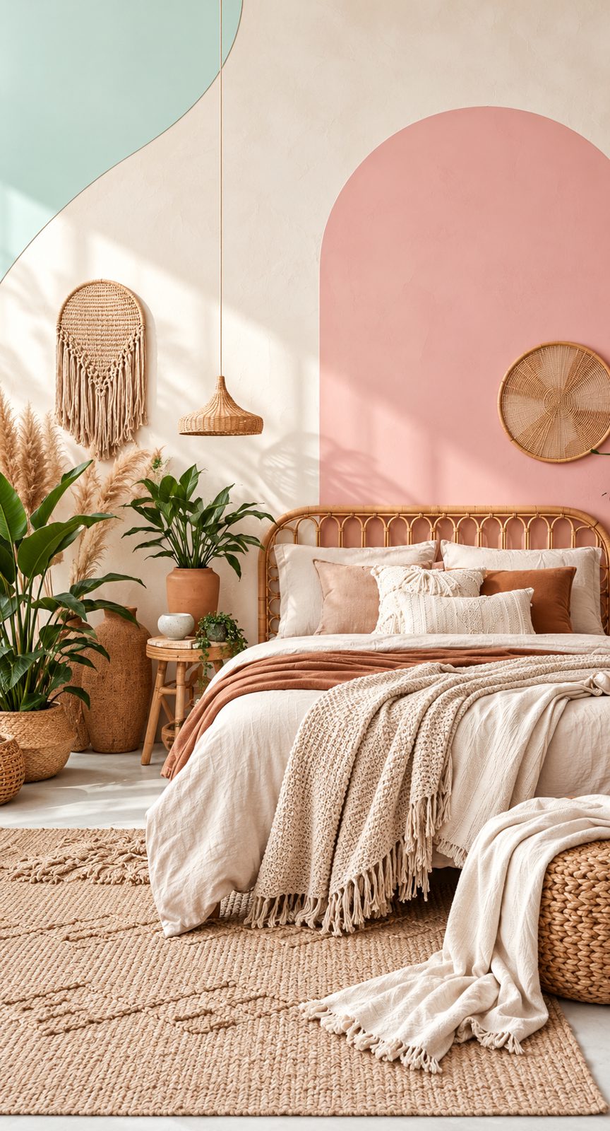 Sunlit Boho Bedroom with Rattan Textures