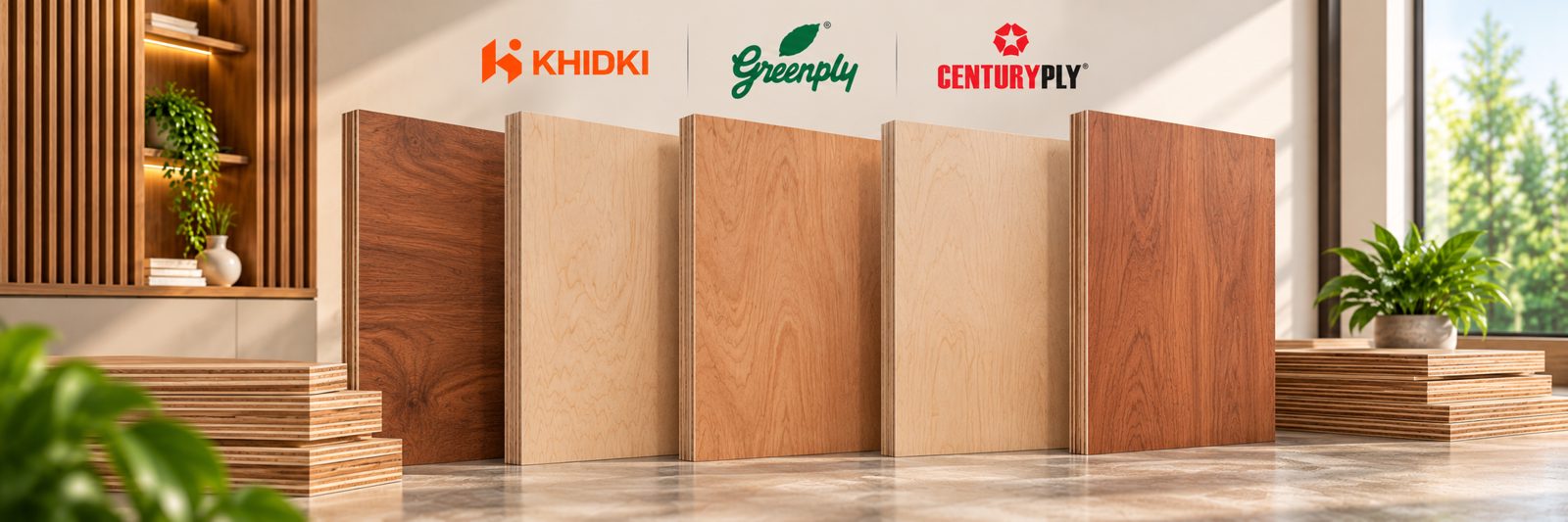 Modern Plywood Showcase with Brand Logos