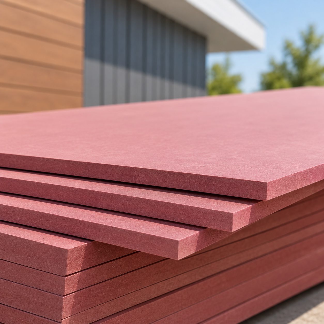 Stepped Pink MDF Boards Outdoors